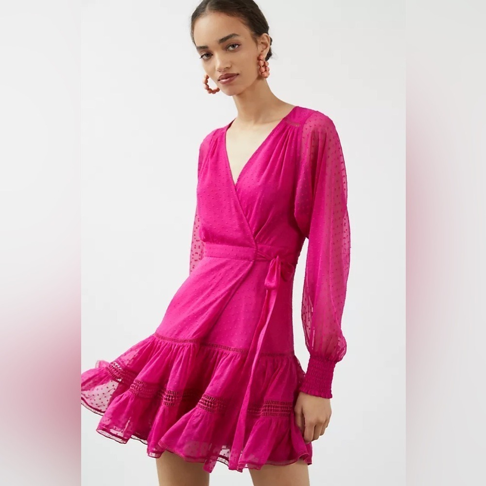 Not So Serious Pallavi Mohan Wrap Dress Women Small Pink Swiss Dot Long Sleeve